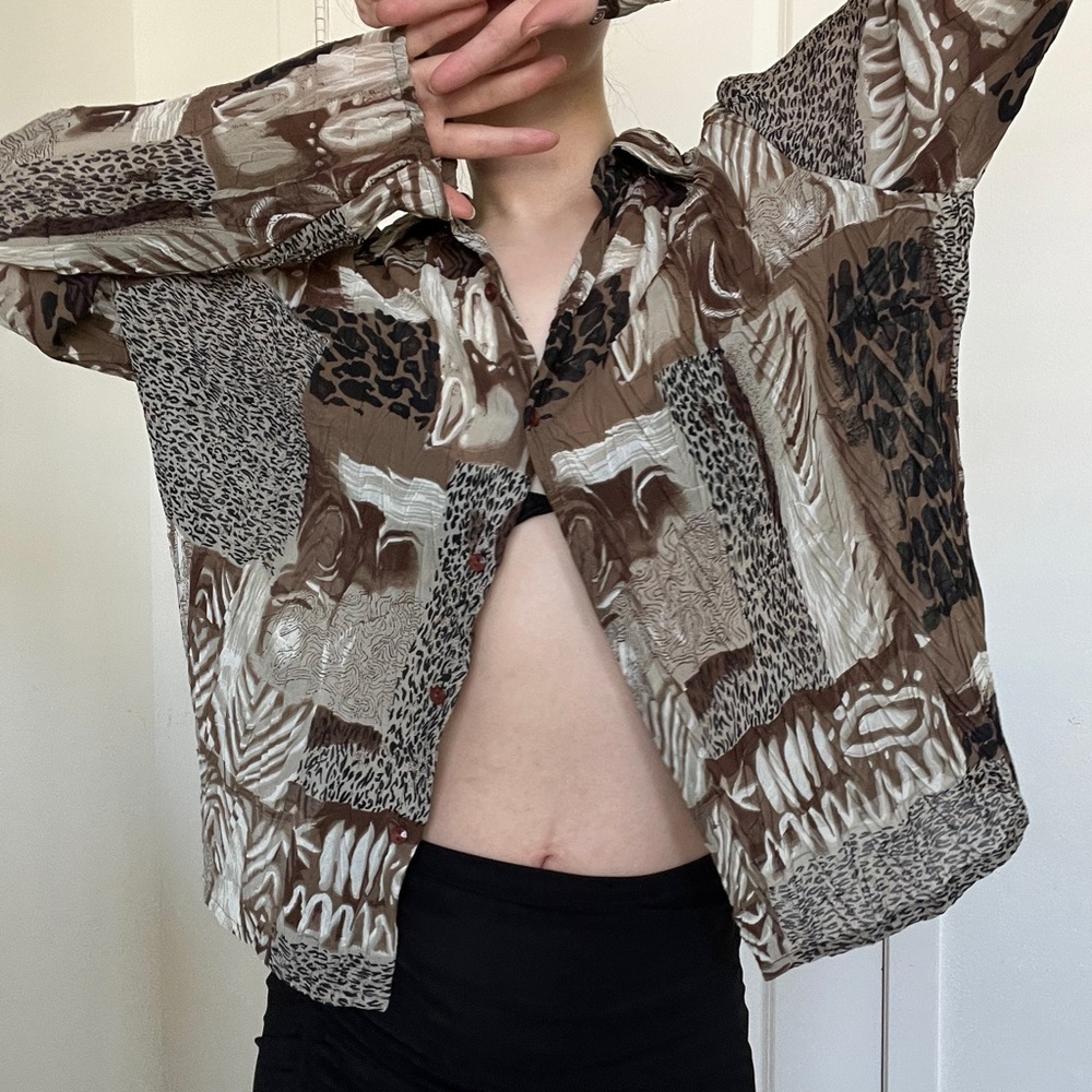 Animal Print Pattern Patchwork Flowy Blouse - image 2